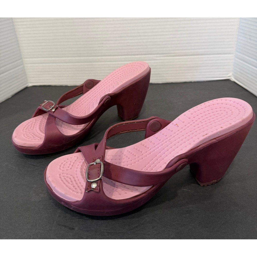 Pink Berry Block Heel Buckle Strap Heeled Slip On Platform Sandals Sz 7